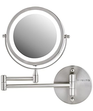 OVENTE 7" Wall Mounted Lighted Makeup Mirror, Nickel Brushed MFW70BR1X7X