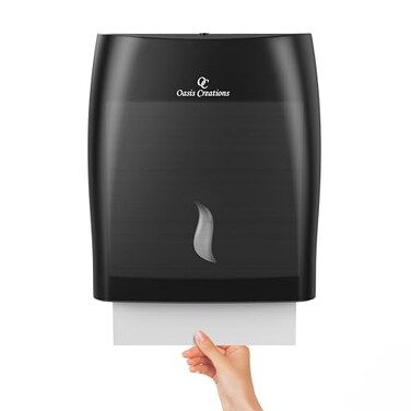 Oasis Creations Touchless Paper Towel Dispenser by - Wall Mount - Hold 500 Multifold Paper Towels - Black Smoke