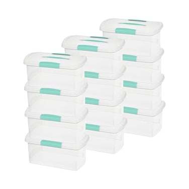 Sterilite Medium Nesting ShowOffs, Stackable Small Storage Bin with Latching Lid and Handle, Plastic Container to Organize Home, Clear, 12-Pack