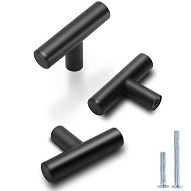 Probrico 12 Pack2 Inch Flat Black Cabinet Knobs Euro Bar Pull Single Hole Knobs Drawer Handles Stainless Steel Kitchen Cabinet Hardware