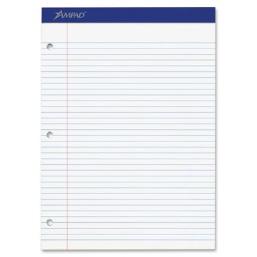 Ampad Double Sheet Pad, White, Letter Size, College Rule, 100 Sheets, 1 Each ,20-323