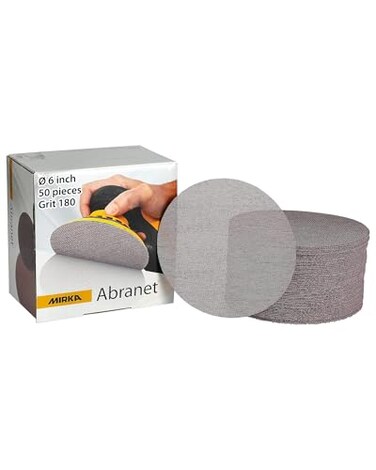 Mirka Abranet 6 Inch 180 Grit Mesh Sanding Discs, Hook and Loop, 50 Pack