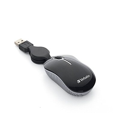 Verbatim Mini Travel Optical Mouse, USB, Retractable Cable, Black