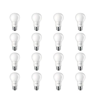 Philips LED Frosted A19 Light Bulb, Non-Dimmable, 800 Lumen, Daylight ,5000K, 9W=60W, E26 Base, 16-Pack