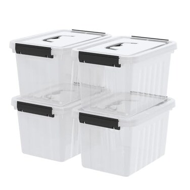 Kekow 6 L Clear Storage Box, Plastic Storage Latch Box with Handle, 4-Pack