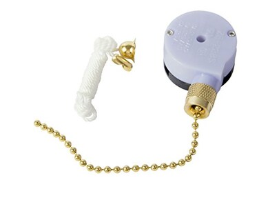 Gardner Bender GSW-33 Electrical Two-Speed Pull Chain Switch, SPDT, OFF-ON-ON, 6 A/125V AC, 6 inch Wire Terminal, Brass