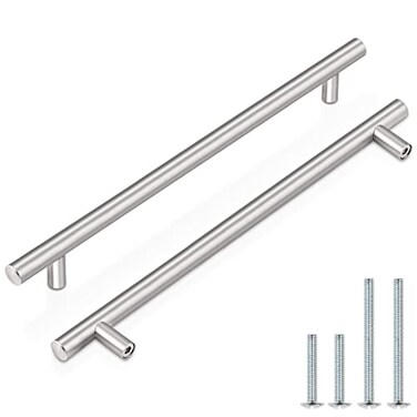 Probrico 5 Pack Brushed Stainless Steel Hollow Kitchen Cabinet Pulls Kitchen Door Handles Dresser Pulls 10"/256mm Hole Centers