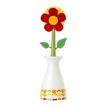 Vigar Flower Power Dish Brush with Handle and Stand - White, Red