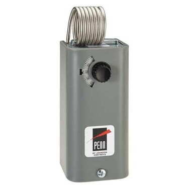Johnson Controls A19BAF-1C Penn Series A19 Coiled Bulb Space Thermostat, Ventilating, Heating, SPDT Switch Action, -1 to 43°C Range, 0.9°C Differential, 1-3/8" x 2-1/4" Coiled