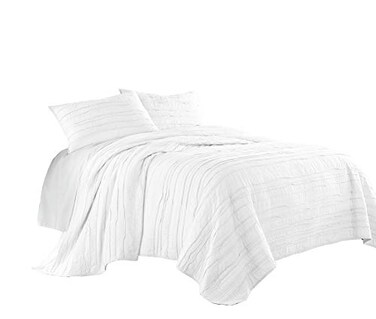 Chezmoi Collection Katy 3-piece Solid Raw Edge 100% Cotton Pre-Washed Soft-Finished Quilt Set ,Queen, White