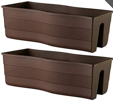 United Frames Ridge Rail Long Rectangular Flower Pot, Brown, 2 Pack