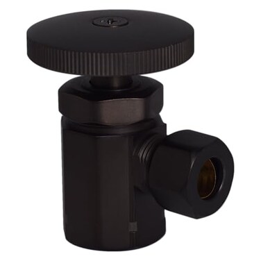 Westbrass D103-62 Round Handle Angle Stop Shut Off Valve, 1/2" IPS Inlet with 3/8" Compression Outlet, Matte Black