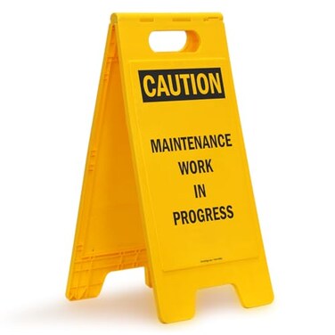 SmartSign 25 x 12 inchCaution - Maintenance Work In Progress Two-Sided Folding Floor Sign, Digitally Printed Polypropylene Plastic, Black and Yellow