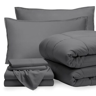 Bare Home Bed-in-A-Bag 7 Piece Set ,Full, Grey/Grey