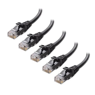 Cable Matters 10Gbps 5-Pack Snagless Cat 6 Ethernet Cable, 5ft, Black