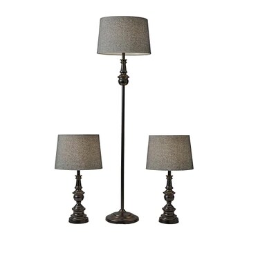 Adesso 3-Piece Lamp Set, BronzeDark Herringbone, Table and Floor