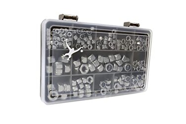 Monkeyjams' Shed 230 Assorted Nyloc Nuts, A2-70 Stainless Steel, M3, M4, M5, M6M8 in a Durable Compartment Box
