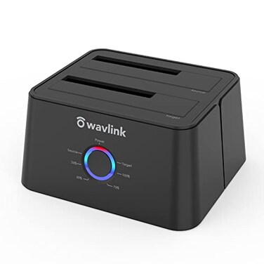 WAVLINK USB 3.0 and USB C to SATA Dual-Bay External Hard Drive Docking Station for 2.5/3.5 Inch HDD/SSD with UASP ,6Gbps, Support Offline Clone/Duplicator Function [16TB X2 ]-Black