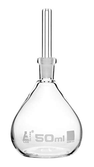 EISCO Specific Gravity Bottle, 50ml - Flat Bottom with Perforated Stopper - Borosilicate Glass Labs