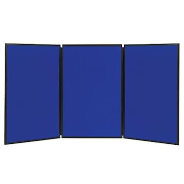 Quartet Bulletin Board, Fabric, 3-Panel Display, 6' x 3', Double-sided, Blue/Gray Surface, Black Frame, Exhibition, Show-It! ,SB93513Q