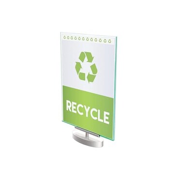 deflecto Superior Image Swivel Sign Holder w/Green Edge, 8.5 x 11 Insert, Silver Base