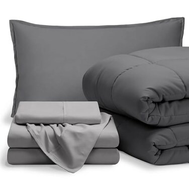 Bare Home Bed-in-A-Bag 5 Piece Set ,Twin XL, Grey/Light Grey