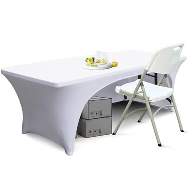 ABCCANOPY 6 FT Open Back Spandex Table Cover, Fitted Tablecloth, White