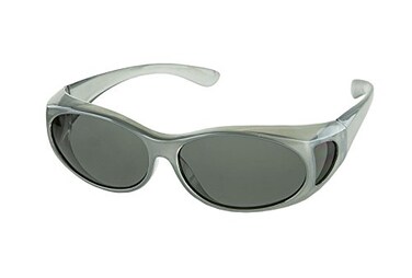 LensCovers Small Polarized Fit Over Sunglasses, Silver, Smoke Lens