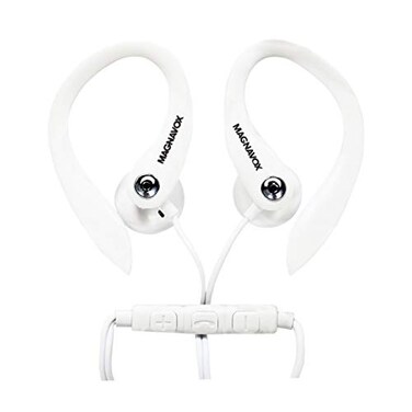 Magnavox MHP4854-WH Earhook Earbuds with Microphone - Available in BlackWhite - Durable Rubberized Cable