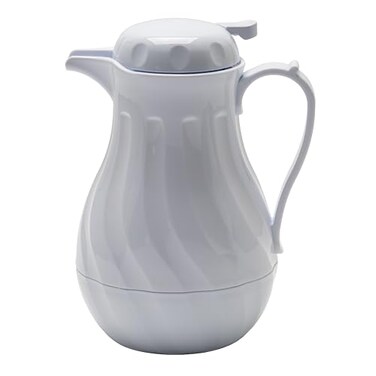 Winco 64 oz White Insulated Beverage Server, Swirl