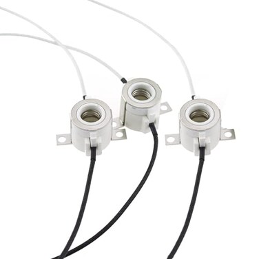 TWDRTDD E11 Mini-Candelabra Screw Ceramic Lampholder Socket,E11 mini Porcelain Candelabra Base Socket with 8 inch Lead Wires for Spotlight ,3 Pack