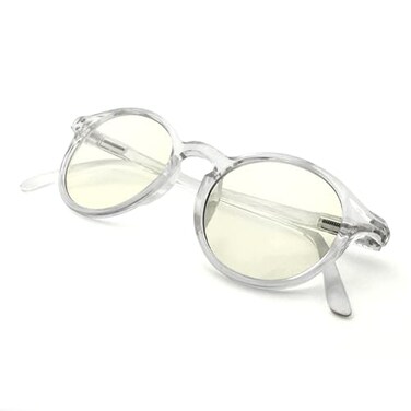 JS Blue Light Blocking Glasses, Mana Round Clear Frame, LCD Lens