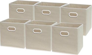 Simple Houseware 11-Inch Foldable Cube Storage Bins with Handles, Beige