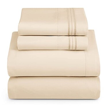 HearthHarbor Queen Size Sheets - 4 Piece Bed Sheet Set, Hotel Luxury Double Brushed Bed Sheets - Extra Soft Bedding SheetsPillowcases, Queen, Beige