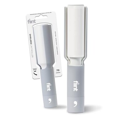 Flint Plus Retractable Lint RemoverPet Hair Roller for Clothes“ RefillableReusable Lint Roller with 70 Extra Sticky Tear-Off Sheets“ Value Pack, Light Grey