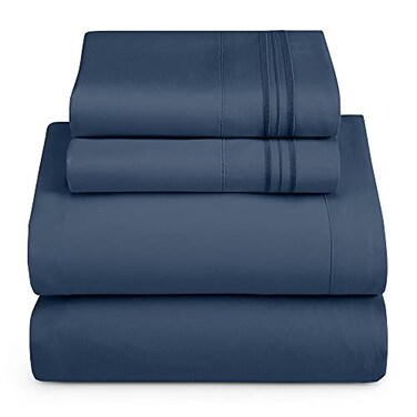 HearthHarbor Full Size Sheets - 4 Piece Bed Sheet Set, Hotel Luxury Double Brushed Bed Sheets - Extra Soft Bedding SheetsPillowcases, Full, Navy Blue