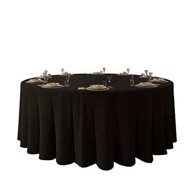 Urby 132 inches Black Round Tablecloth, Medium Weight Polyester
