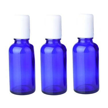 ericotry 3Pcs Refillable Empty Blue Glass Roll-on Roller Bottles with Stainless Steel Roller Balls and White Cap for Essential Oil Perfumes Lip Balms Attar Travel Container ,30ml/1oz