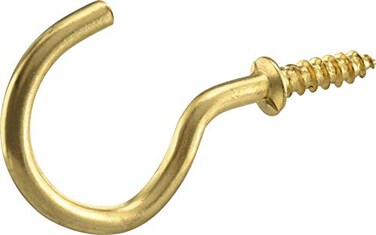 Hardware Essentials Hillman Solid Brass Cup Hooks for Mugs, Keys, and Tools, 1-Inch, 5 Pack