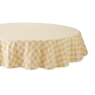 DII Checkered Tabletop Collection 100% Cotton, Machine Washable, Tablecloth, 70" Round, Yellow