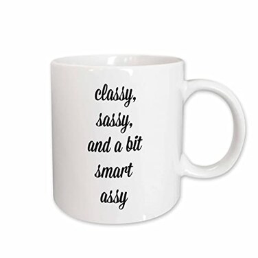 3dRose mug2007162 Classy Sassy and a Bit Smart Assy Black Script Letters on White Ceramic Mug, 15-Ounce