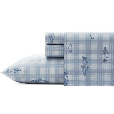 Eddie Bauer - Queen Sheets, Cotton Percale Bedding Set, CrispCool Home Decor ,Methow Plaid Blue, Queen