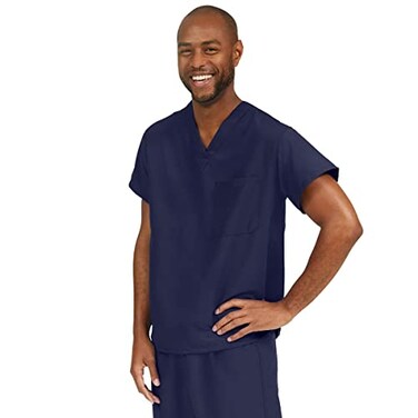 Medline PerforMAX One-Pocket Reversible Scrub Top, ANG-CC, Medium, Navy