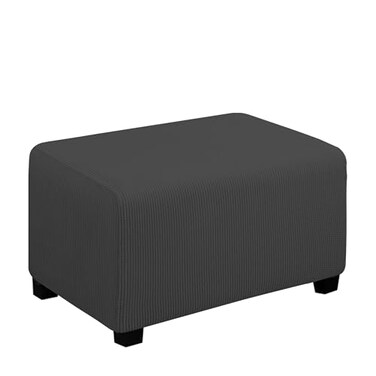 Easy-Going Stretch Small Rectangle Ottoman Cover Dark Grey
