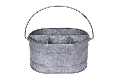 Creative Co-Op Galvanized Metal Storage Caddy with 4 Compartments and Handle, Grey