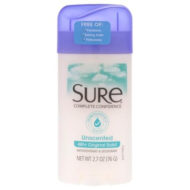 Sure Original Solid Unscented, Anti-Perspirant Deodorant 2.70 oz- Packaging may vary