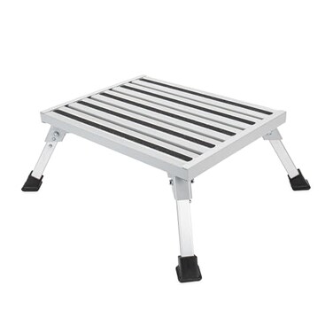 Camco 43677 Fixed Height 19" x 14.5" Aluminum Platform Foldable Step Stool with Non-Slip Secure Rubber Feet and 1000 Pound Capacity