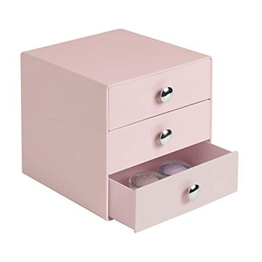 iDesign Plastic 3-Drawer Jewelry Box, Pink, 6.5" x 6.5" x 6.5