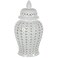 Red Lantern 16" Carved Lattice Decorative Temple Jar, White