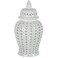 Red Lantern 16" Carved Lattice Decorative Temple Jar, White
